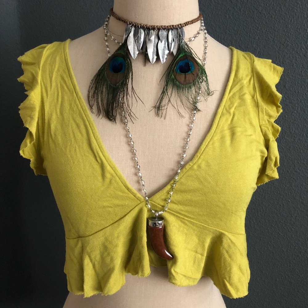 Kimichi Blue Citrus Ruffled Crop Top Small EUC